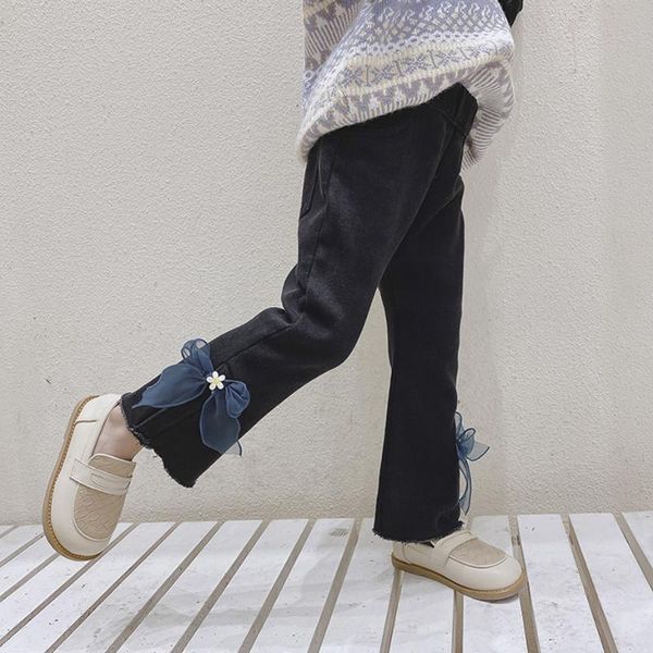 

jeans toddler kids thick warm girl big bow girls casual style baby clothes, Blue