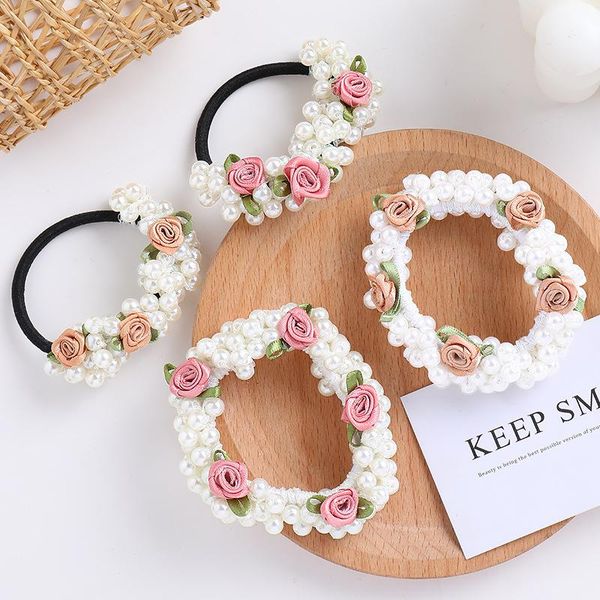 

woman elegant pearl hair ties beads girls scrunchies rubber bands ponytail holders accessories elastic band 03, Slivery;white