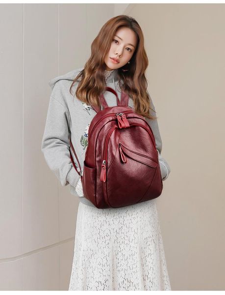 

backpack v0020- leisure multi-function trend solid color large capacity