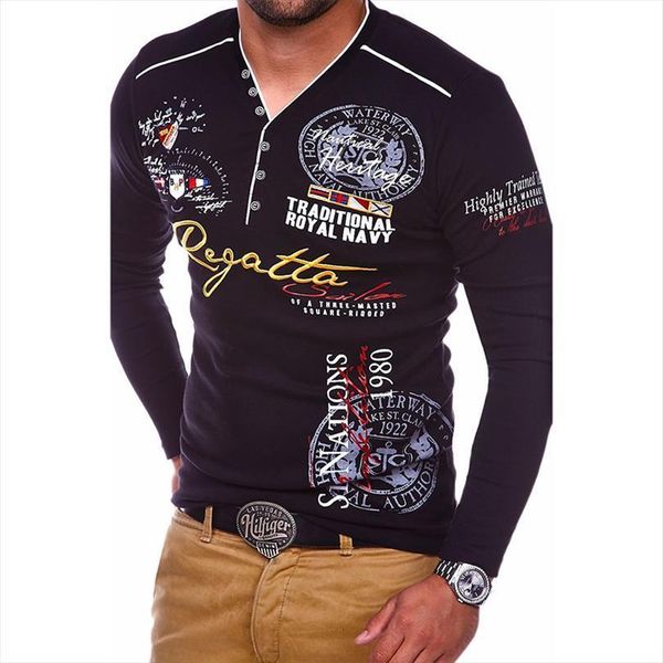 

zogaa long sleeve shirt men polo casual letter printed spring autumn slim v neck polos hombre male, White;black