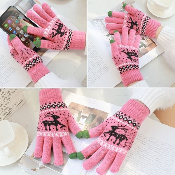 

2oc selling winter thickened plush touch fingerless screen deer knitting mittens cycling warm warm bicycle gloves touch screen gloves, Blue;gray