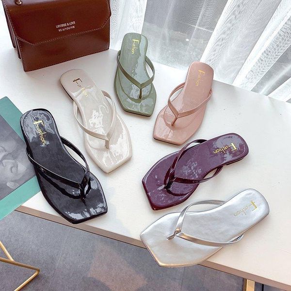

women's flip-flops summer cool candy-colored flat bottom slippers beach shoes holiday breathable non-slip, Black