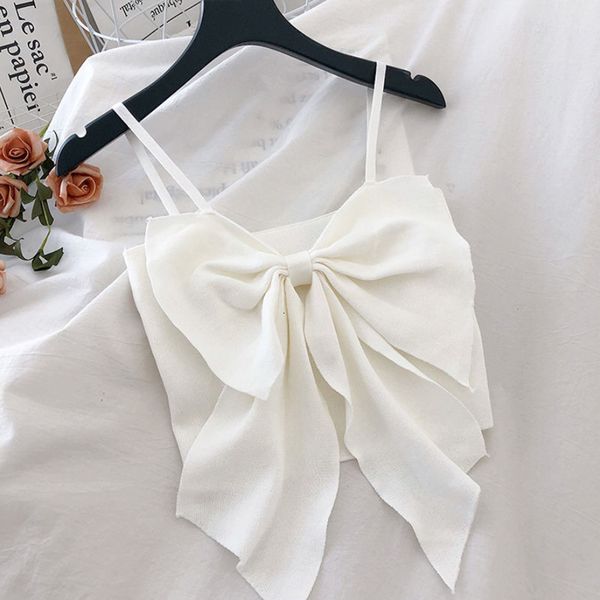 

summer womens clothes bow straped solid pattern knitted camis girls lady elegant camisoles crop top, White