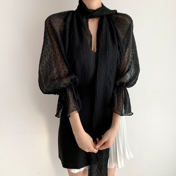 

women's tanks & camis hzirip women's blouse of polka dots, korean with long, elegant, minimalist, basic, for work, loose , n7mz, White