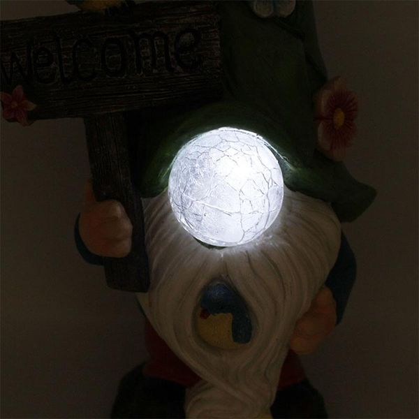 

garden gnome statue resin figurine elf with solar led light outdoor decorations