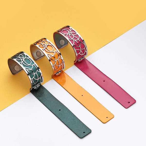 Legenstar Edelstahl Argent Armbänder Armreifen für Frauen Manchette Manschette Reversible Lederband Armband 2020 Q0720