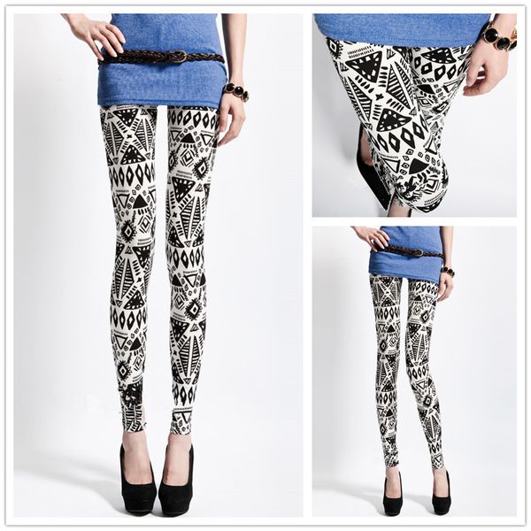 

leggings fashion 9285 black and white geometric line symbol printed