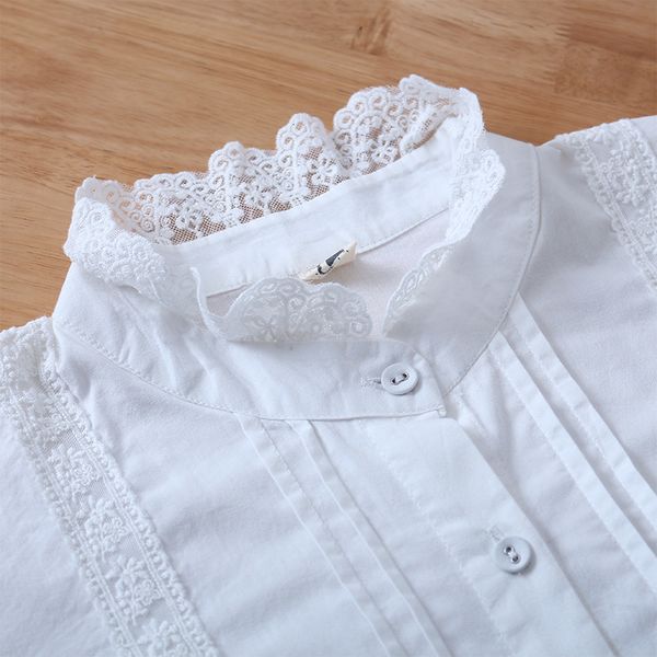

women's blouses & shirts lamtrip unique stand collar mirror lace stitch pleated lolita white long sleeve cotton shirt blouse 2021