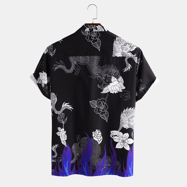 

men's casual shirts summer harajuku shirt loose short sleeved for men hawaiian male blouse streetwear chemise homme, White;black