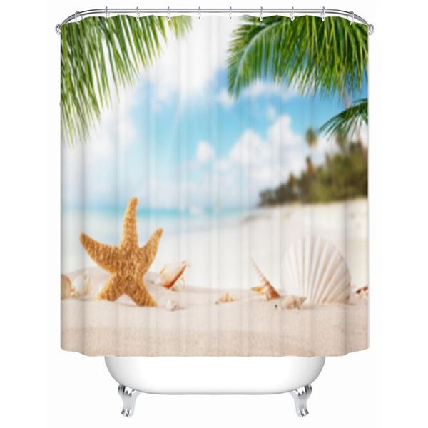 

shower curtains starfish shell print curtain beach decor bathroom polyester fabric bathtub with hooks waterproof