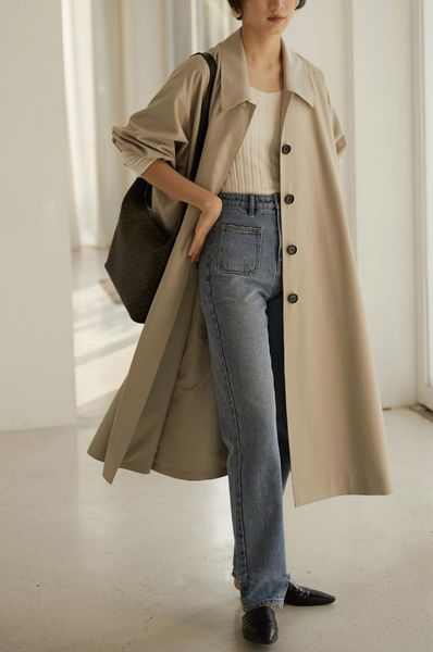 

women's trench coats uk brand fashion 2021 fall /autumn casual double breasted simple classic long coat with belt chic female windbreak, Tan;black