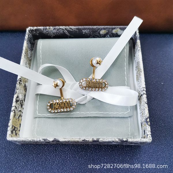

d family 21ss new brass earrings small fragrance letter pearl diamond earrings 925 sier needle female, Golden