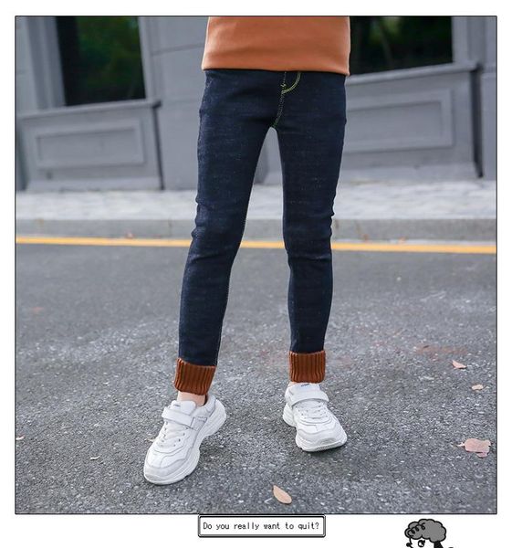 

girls plus velvet thick warm jeans autumn winter kids children trousers casual slim skinny girl pants, Blue