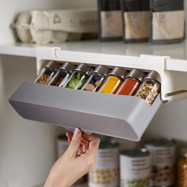 

storage bottles & jars portable seasoning bottle holder wall-mounted self-adhesive pp under cabinet spice rack organizer for kitchen supplie