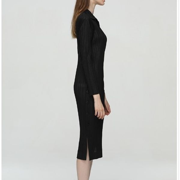 

sell miyake fold side collar long dress stock, Black;gray