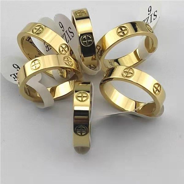 

wedding rings fashion trendy stainless steel rose gold color love ring for women men couple cz crystal jewelry gift, Slivery;golden