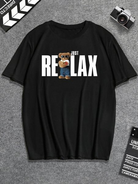 

extended sizes men bear & slogan graphic tee 32ot#, White;black