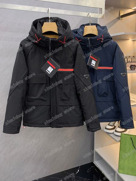 

21ss men designers jackets down parkas hooded big pocket label clothes stand collar mens coats outerwear clothing black navy blue xinxin