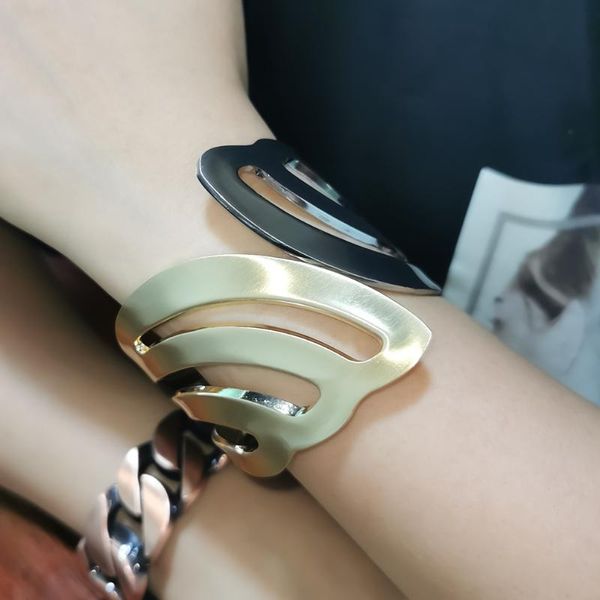 

bangle alloy big cuff bracelets for women 2021 fashion metal statement bangles bracelet accessories jewelry golden mixed silver color, Black