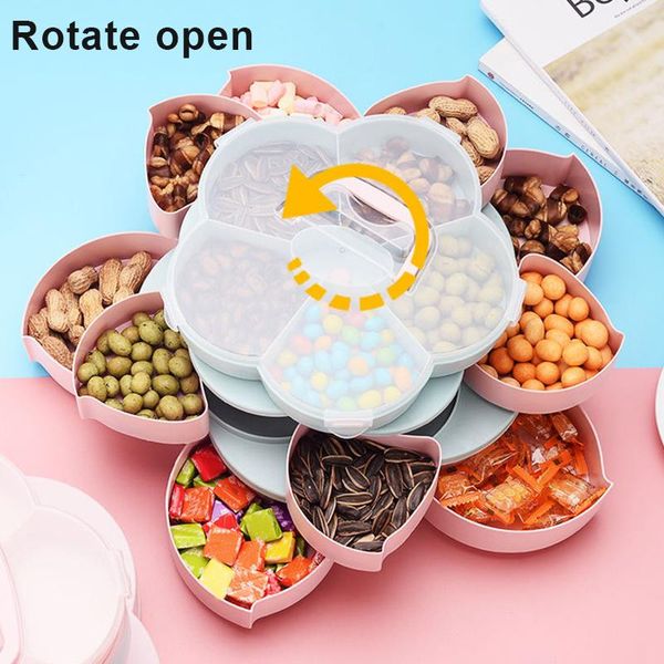 

storage bottles & jars three layer nut serving platter flower-shaped rotating snack containers candy tray box for party home picnic ja55