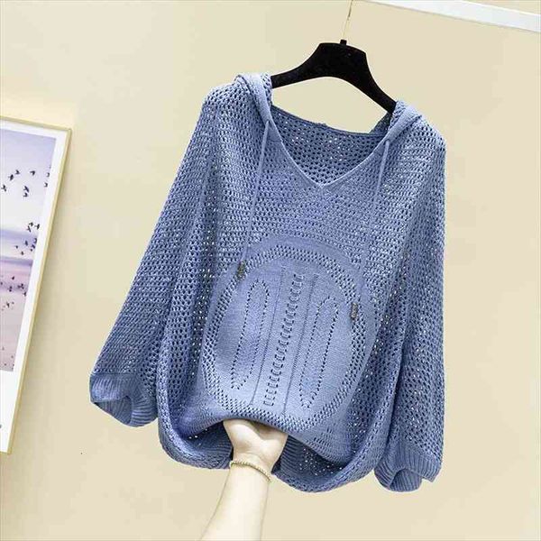 

early spring hooded with womens sweaters hollow out medium sleeve thin knitted shirt loose fashion smock in, White;black