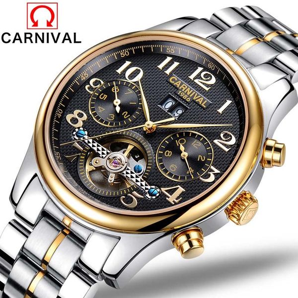 

carnaval luxury mark automatic clocks men tours mechanical people multifunctional calendar week waterproof montre homme, Slivery;brown