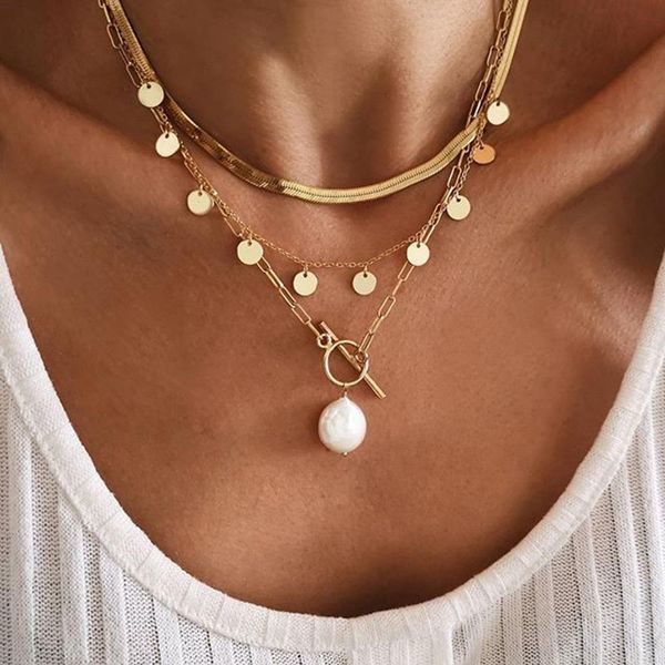 

simple retro necklace geometric snake bone chain temperament buckle jewelry, Silver