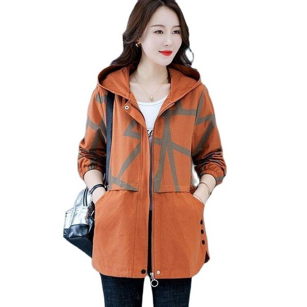 

women's trench coats middle-aged mother windbreaker coat mid-length 2021 spring autumn splicing zipper hooded loose large size female j, Tan;black