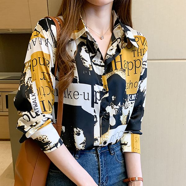 

women's blouses & shirts portrait lettering printed long sleeved chiffon vintage printing spring single-breasted 7vwf, White