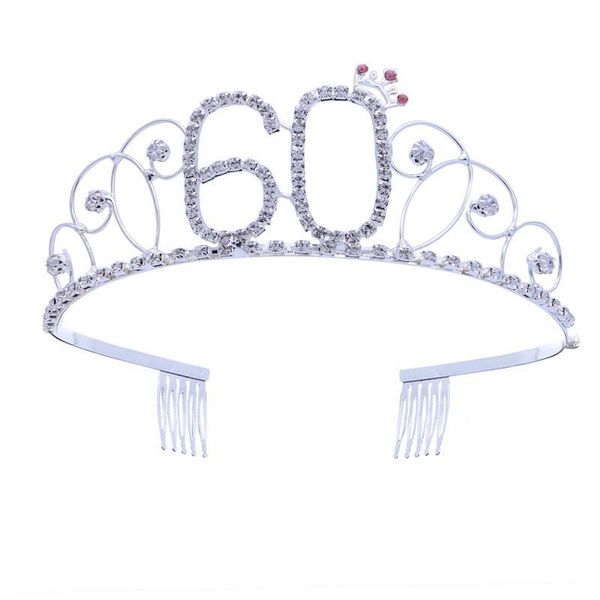 

party hats 60/70/80/90th birthday tiara crystal queen crowns headband with hair combs clip decorations
