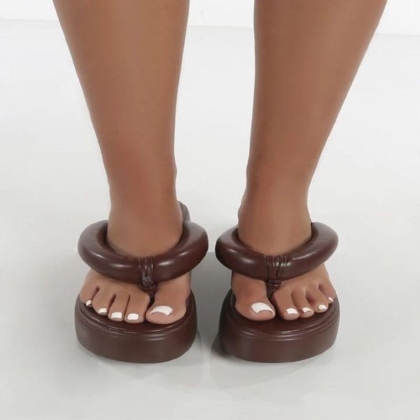 

slippers 2021 open toe elegant brand design sandals platform flip flops summer beach soft sole chunky slides shoes women, Black