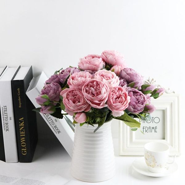 

decorative flowers & wreaths frigg 30cm rose pink silk peony artificial bouquet 5 big head 4 bud fake flower for home wedding decoration ind