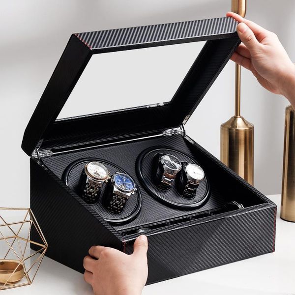

watch boxes & cases automatic winder 6+ 4 box slient motor watches mechanism drawer storage display remontoir, Black;blue