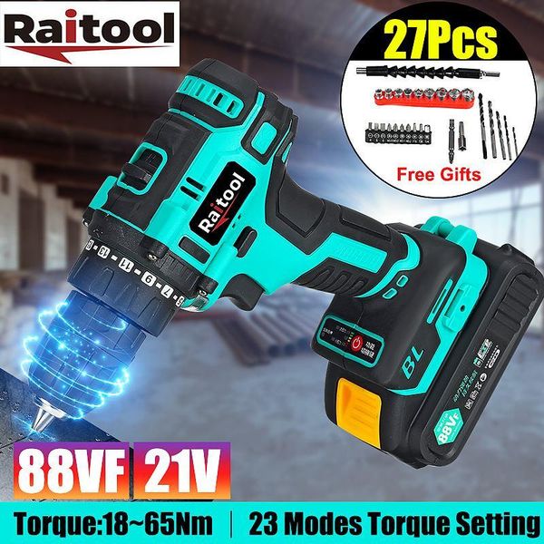 

professiona electric drills raitool 88vf cordless drill brushless hand mini screwdriver rechargeable with 27pcs chuck tools