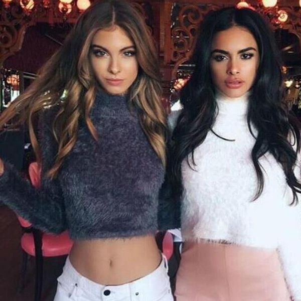 

women's sweaters autumn winter women woolen fluffy crop jumpers mohair sweater pullover long sleeve, White;black