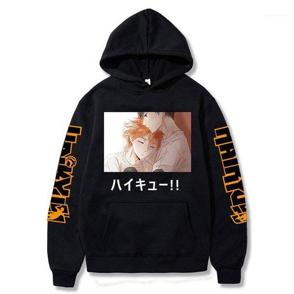 

men's hoodies & sweatshirts harajuku anime haikyuu funny manga hinata shoyo tobio kageyama bl graphic pullover clothes fashion winter s, Black