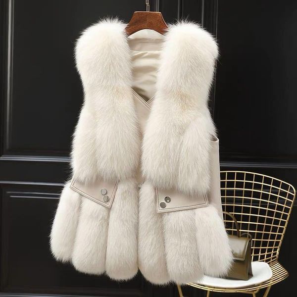 

women's fur & faux real autumn and winter natural sleeveless coat genuine leather vest casual thin jacket, Black
