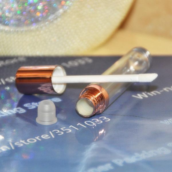 

storage bottles & jars 50pcs 100pcs round gold color lid empty cosmetic lip gloss tube clear plastic liquid lipstick 5.5ml