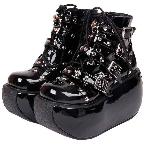 

boots angelic imprint women motorcycle punk lady short ankle woman high trifle big heels pumps shoes rivets 208 33-47 pl, Black