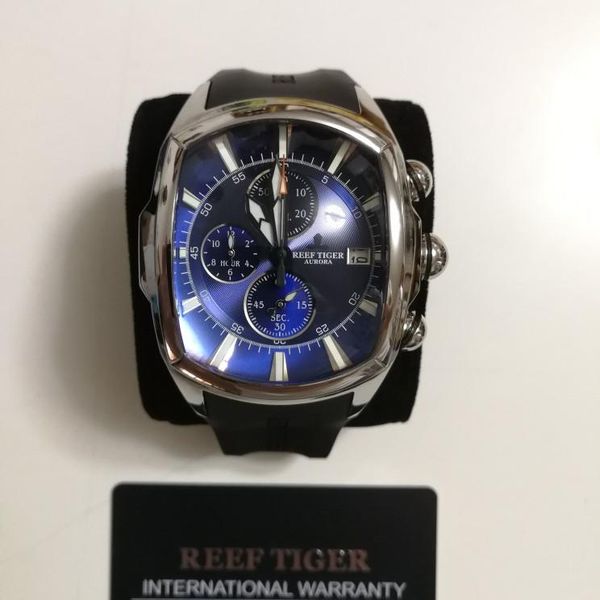 

wristwatches reef tiger/rt watch men sport 100m waterproof diving watches quartz rubber chronograph reloj hombre, Slivery;brown