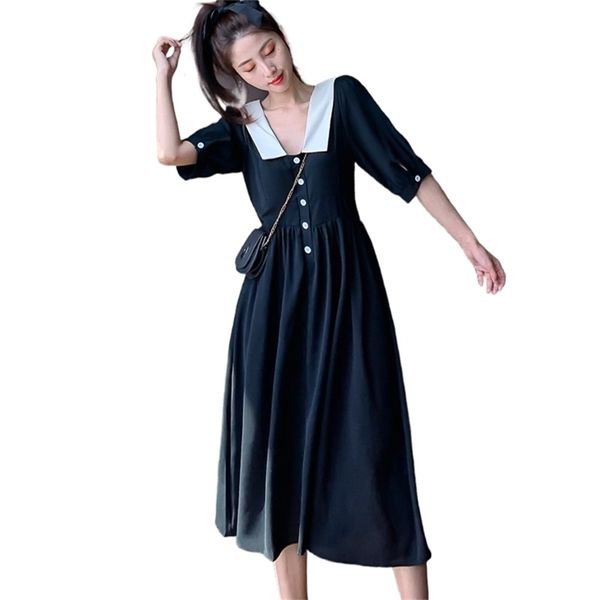 

fashion women's dress summer plus size with waist and thin temperament retro two-wear 210520, Black;gray