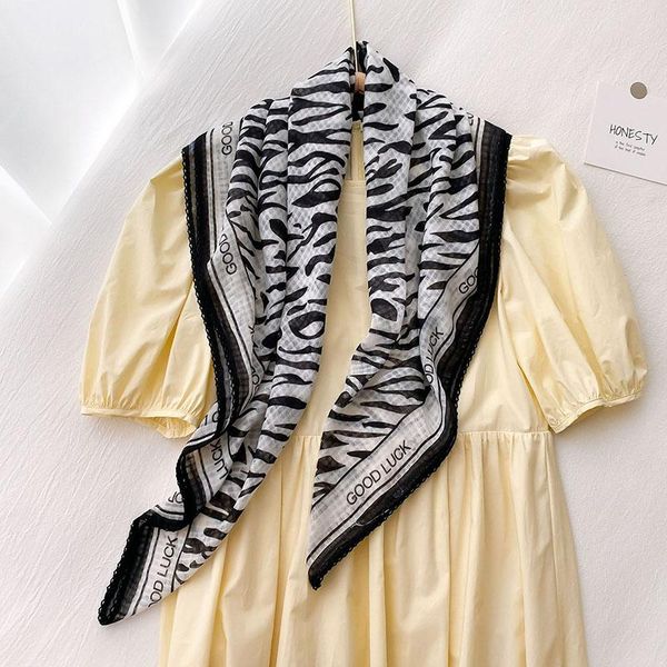 

scarves 90*90 cm cotton linen square scarf for women zebra print head shawl wraps lady fashion summer hijab headband 2021, Blue;gray