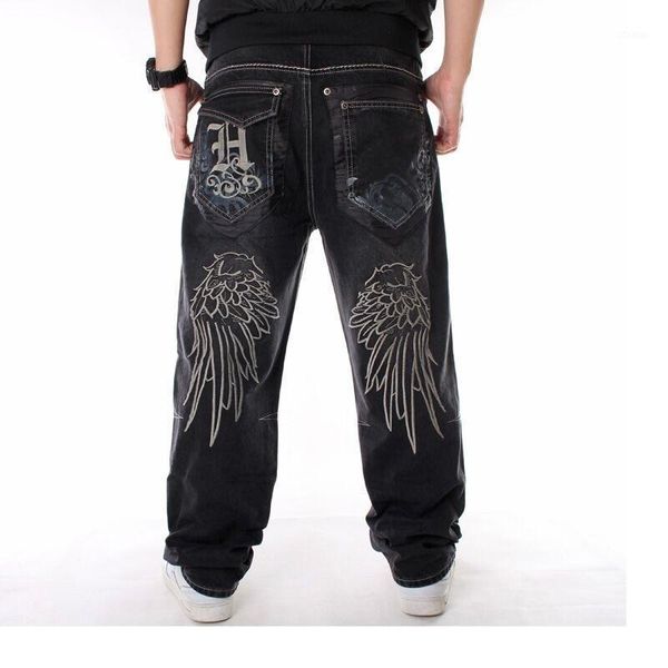 

european and american men's large hip hop jeans embroidered oversized, Blue