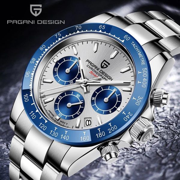 

wristwatches 2021 brand pagani design watch men quartz sport wristwatch stainless steel waterproof 100m fashion chronograph, Slivery;brown