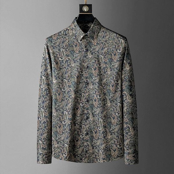 

men's casual shirts european and american spring autumn cashew blossom shirt long sleeve korean fashion handsome printed top, White;black