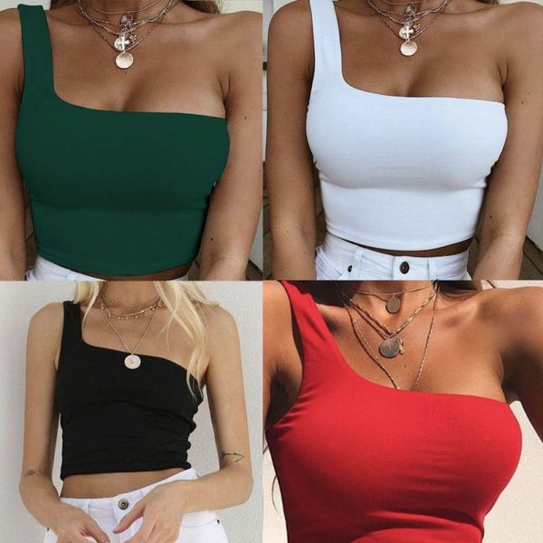 

summer women tanks cool single one shoulder tank fashion camis vest bare midriff sleeveless t shirt womens beach, White