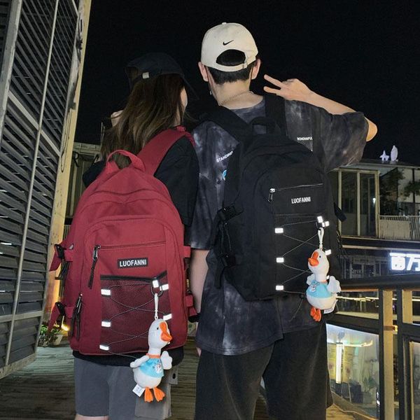 

backpack causal waterproof nylon women female large capacity drawstring schoolbag for teenagers travel reflective bags