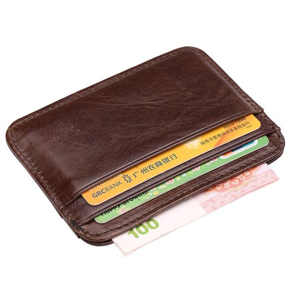 

card holders 2021 arrival men credit id vintage wax oil leather genuine cowhide customized business wallet wholesale, Brown;gray