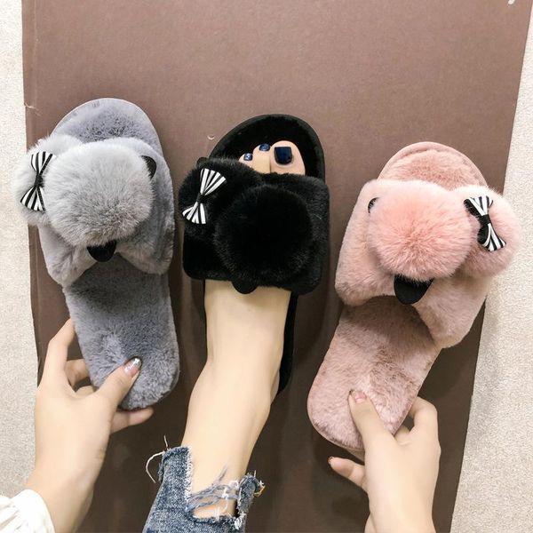 

lovely cartoons kitten fuzzy women winter warm slippers memory foam cozy non-slipÂ liningÂ hairy floor indoor plush open toe fashi, Black