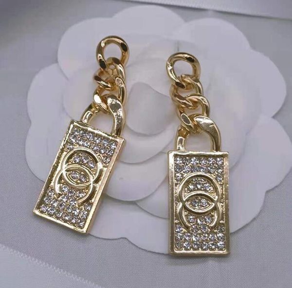 

stud earring for women fashion brand designer double letter crystal rhinestone dangle earrings geometric golden women wedding jewelry eardro, Golden;silver